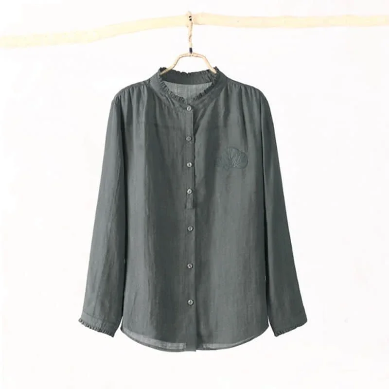 

Рубашки для женщин, 100% хлопок, лен, новые летние свободные эластичные рубашки с вышивкой, повседневная блузка с длинными рукавами, женские офисные топы