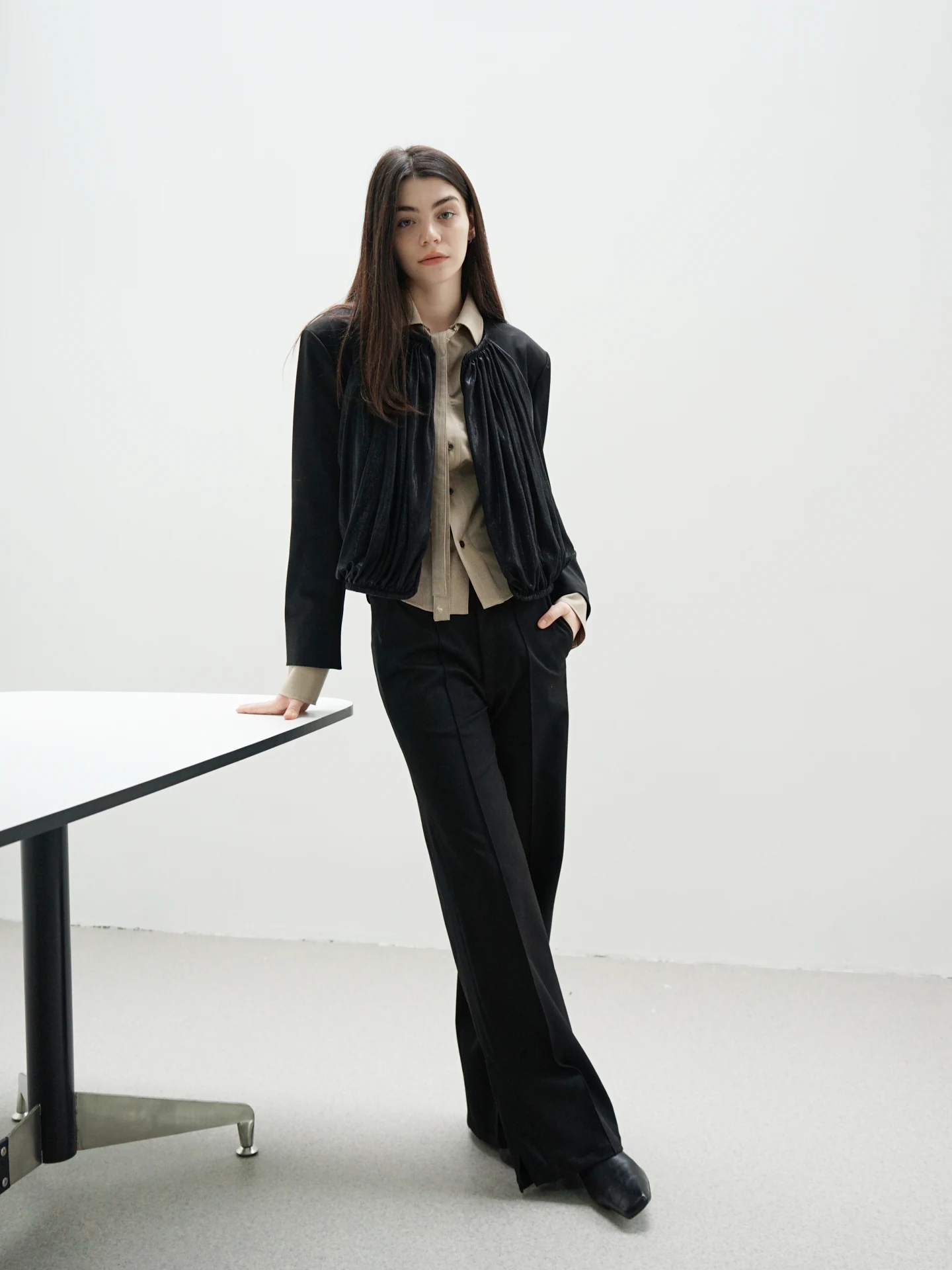 

WEiCHENG LU FW25 Cleanfit Trousers Side Split Slim Fit Wool Blend Polyester Modal Cotton Spandex Pants Women's Faion