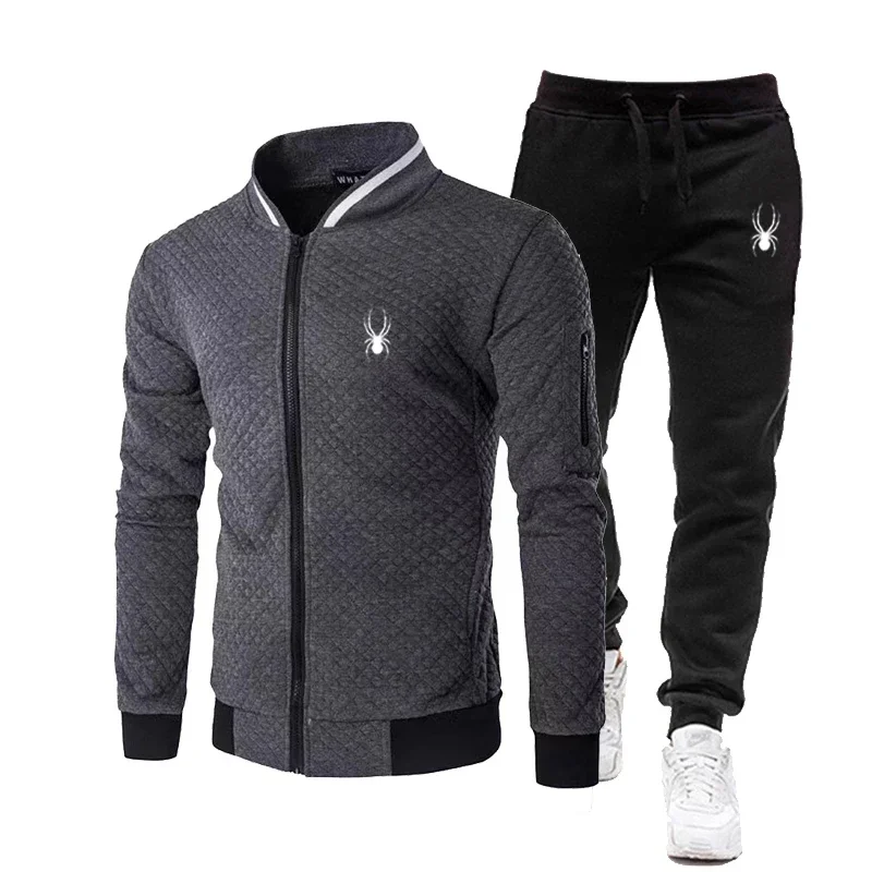 

Spring and Autumn's new casual stand-up collar men's zipper jacket and pants 2-piece set, outdoor fashionable jogging men's suit