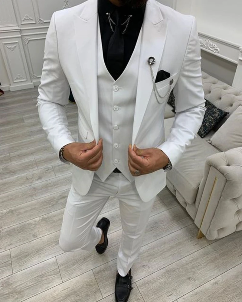 Formal Men 3 Piece Wedding Suit Solid Groom Tuxedo Slim Fit Jacket Business Suits Wedding Suit Costume Homme (Blazer+Pants+Vest)