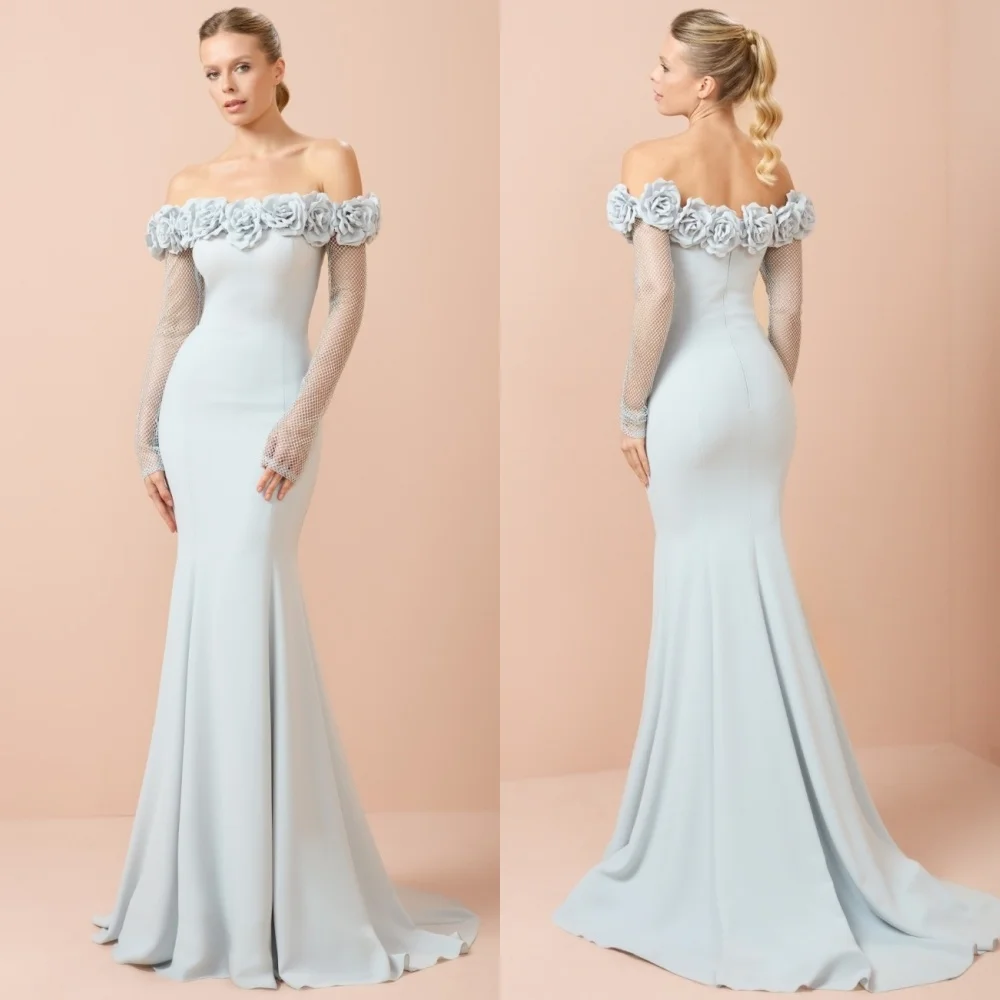 

Классические изысканные джерси с цветочной складкой по индивидуальному заказу, длинные платья с открытыми плечами, простые платья на заказ