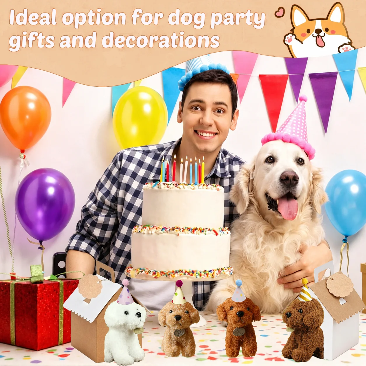 8-36Pcs Puppy Stuffed Animals Bulk with Card Hat Paper Boxes Adopt A Puppy Party Favors Birthday Stuffed Dogs Keychain for Kids - view 4