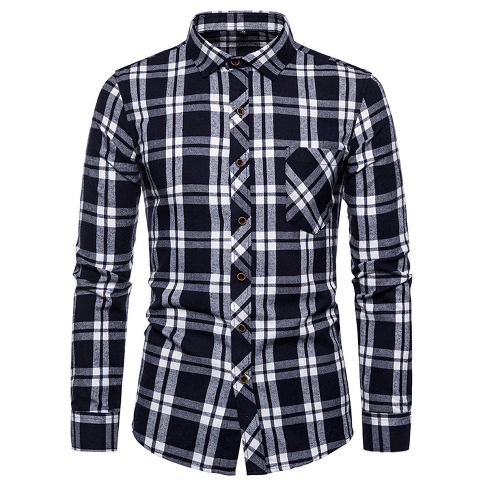 Men\'s Plaid Shirt Autumn And Winter Casual Long Sleeved Lapel Comfortable Flannel With Pockets Patchwork Fashion Loose Tops