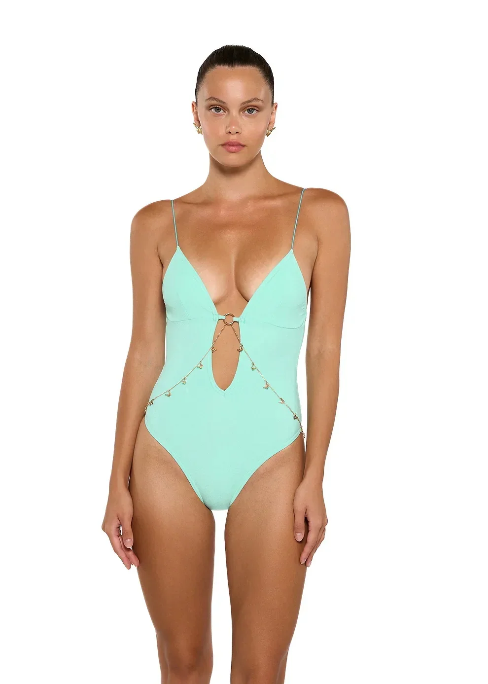 2025Nowy seksowny jednoczęściowy strój kąpielowy w kolorze miętowej zieleni z wycięciami Idealny na imprezy przy basenie Stylowa odzież plażowa Damska odzież kąpielowa