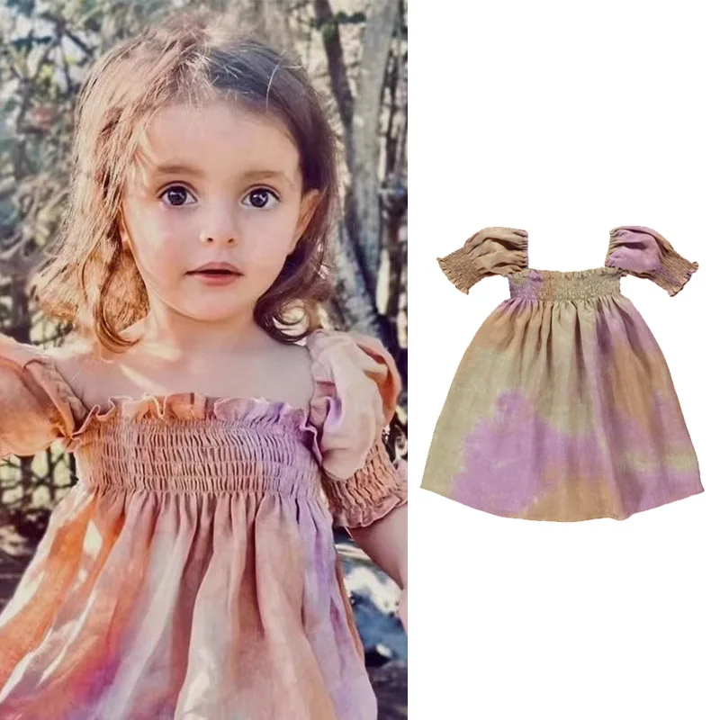 

Детское платье принцессы с рукавами-фонариками и воротником-стойкой, из чистого льна