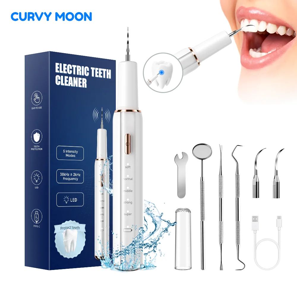 

ультразвуковой очиститель зубов Ультразвуковой ирригатор для удаления зубного камня и налета, водонепроницаемый IPX6, с пятью режимами, инструмент для чистки зубов со светодиодной подсветкой