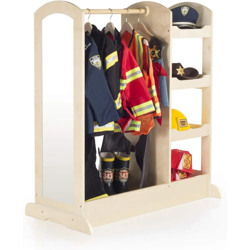 Centro de armazenamento infantil com espelho, prateleiras, cabide e cômoda para armazenamento de sapatos