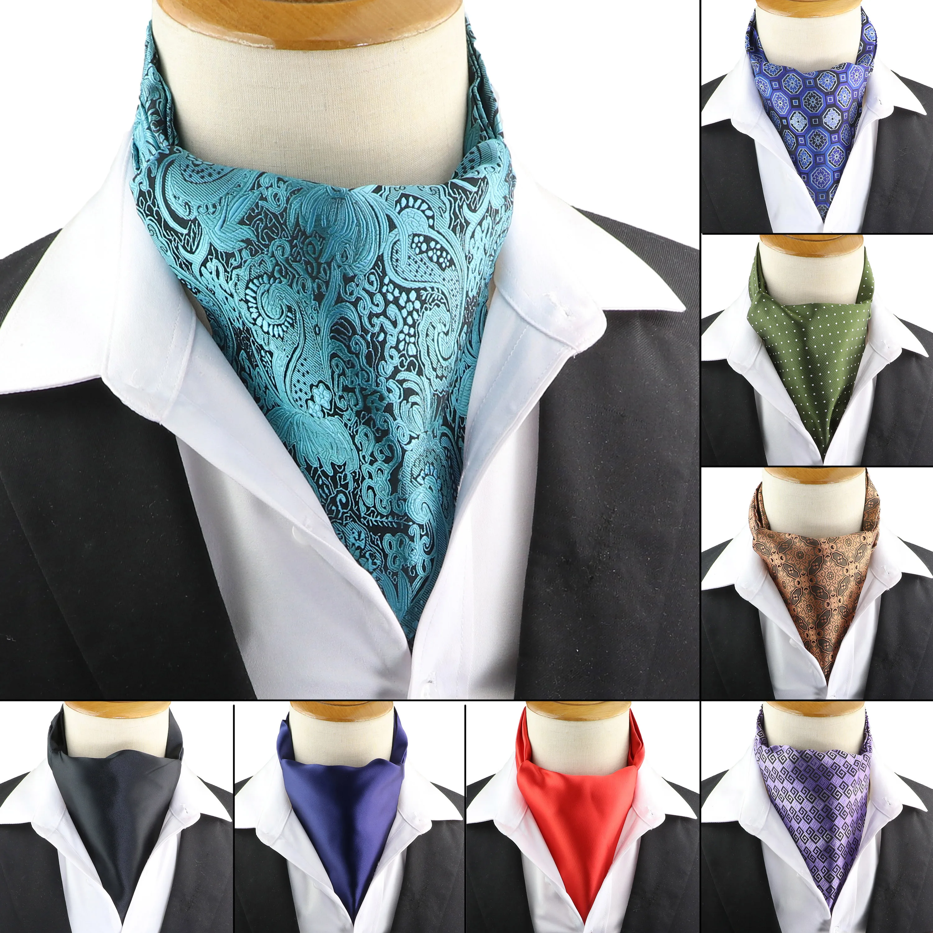 Men's Cravat Jacquard Floral Paisley Men Tie Wedding Formal Ascot Scrunch Self British Gentleman Polyester Soft Neck Tie Luxury