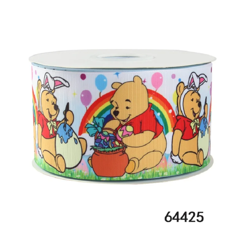 Ruban imprimé Winnie l'ourson, ruban en gros-grain de dessin animé Disney pour nœuds, accessoires de couture, nœuds de bricolage, 5 mètres, 75mm