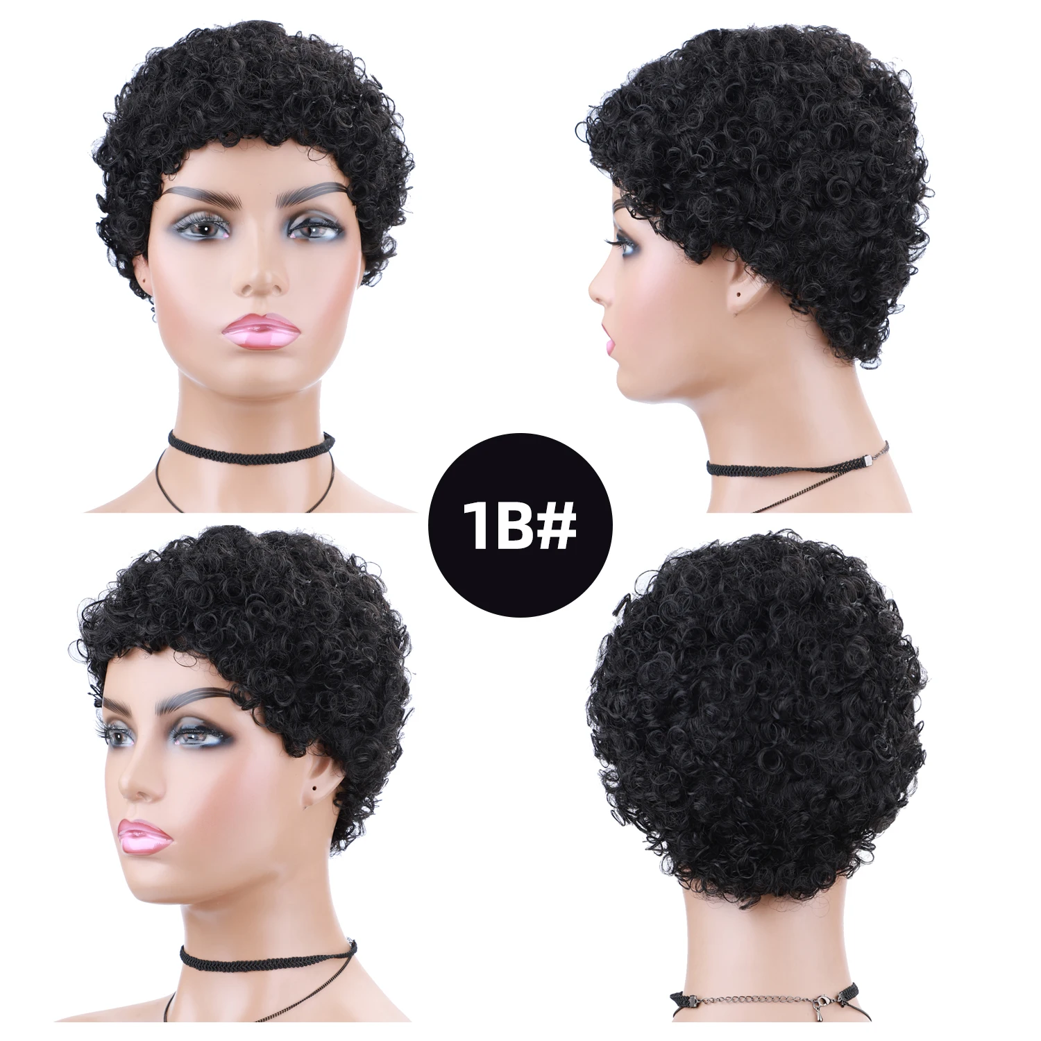 Lydia Synthetic Wigs For Women Short 3Inch Kinky Curl Kanekalon Heat Resistant Fiber Kinky Black Daily&Party Wig