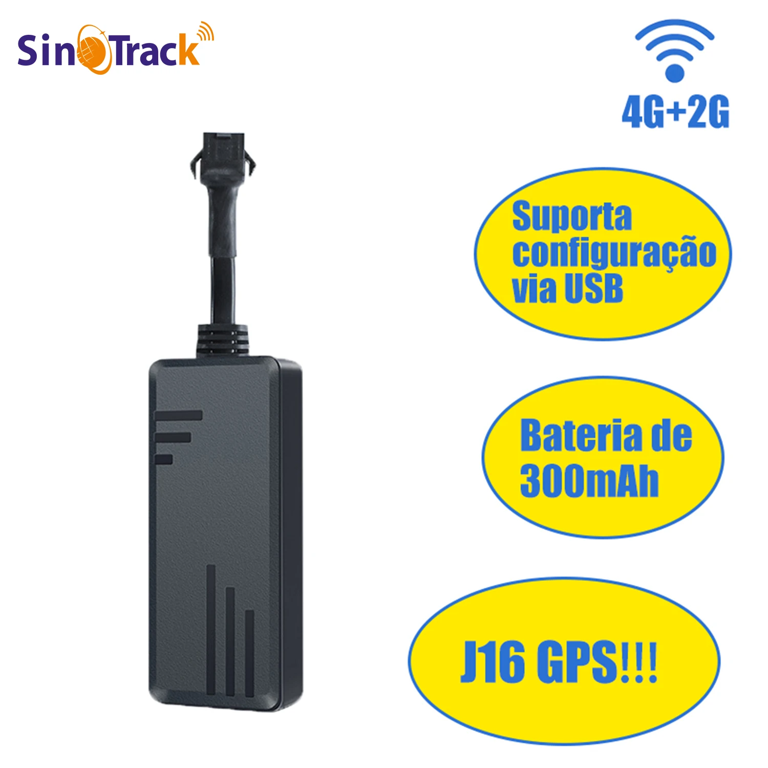 SinoTrack-J16 GPS Tracker, Dispositivo Localizador de Rastreamento em Tempo Real, Protocolo GT06 com Plataforma Livre e App Acc Alarm, 4G + 2G