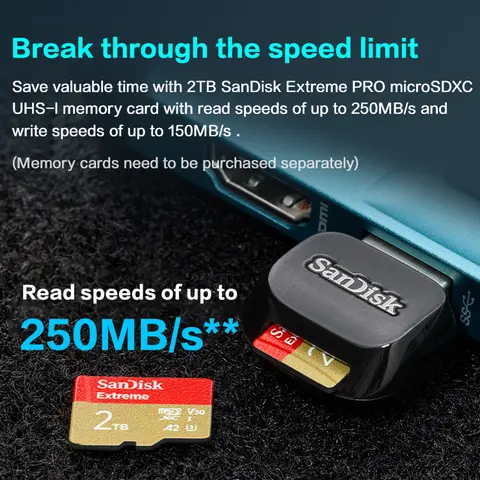 SanDisk Mini USB 3.2 microSD UHS-I minneskortläsare Max 250 Mb/s läsning 150 Mb/s skrivning Höghastighets Micro SD-kortläsare 10 best sales Sandisk-kortläsare - №1