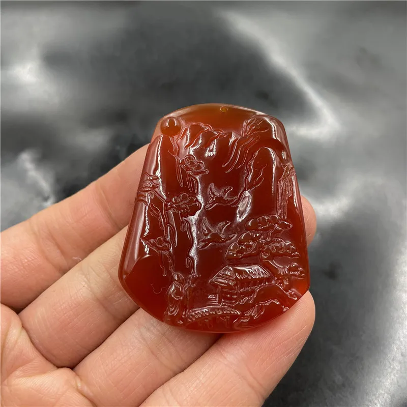 

Натуральный красный агат пейзаж мужской и женский свитер цепочка нефритовый кулон