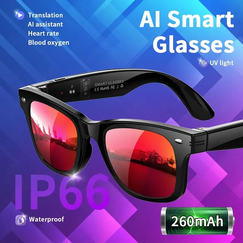 

Smart Glasses AI Automatic Dialogue Translation Bluetooth Glasses Heart Rate Blood Oxygen Sport UV Detection SmartGlass New