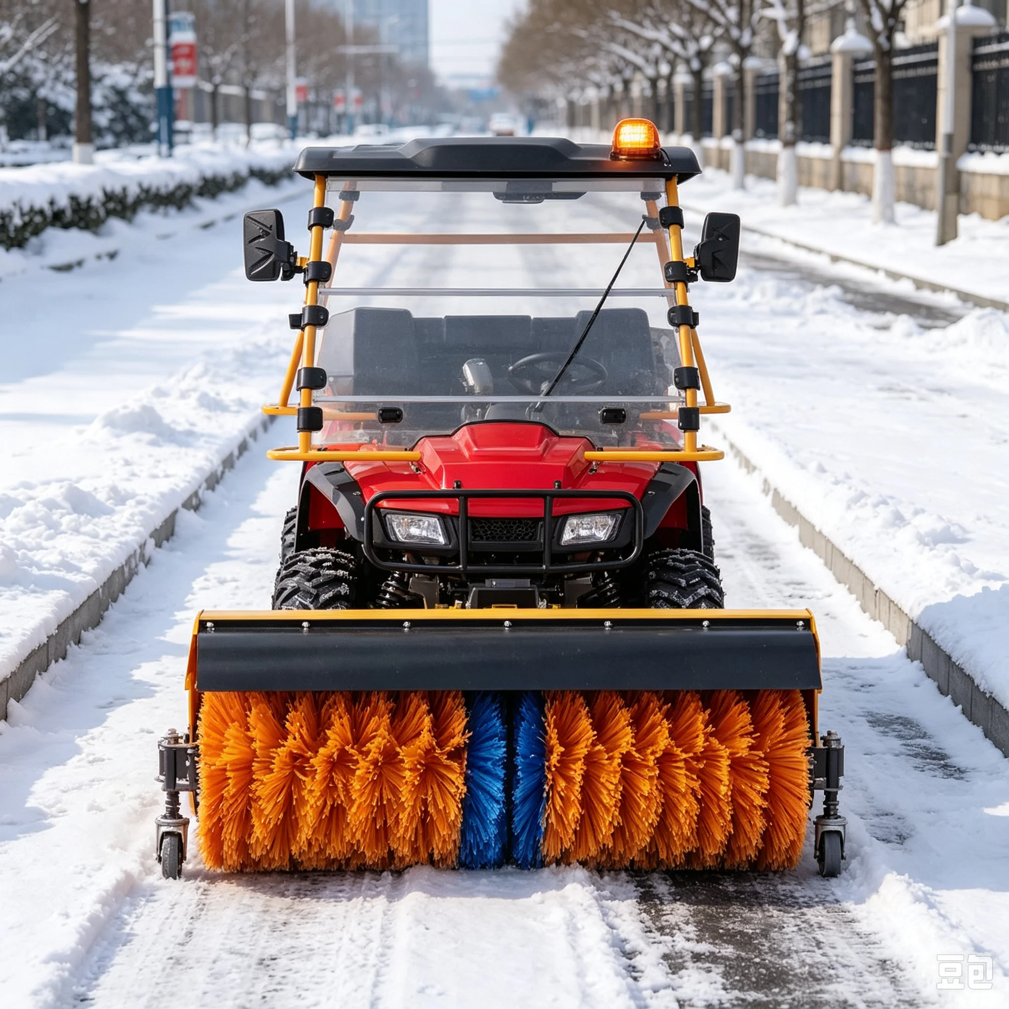 Heavy Duty Ride On ATV Snow Sweeper with Windshield Canopy for Industrial Factory Road Snow Removal