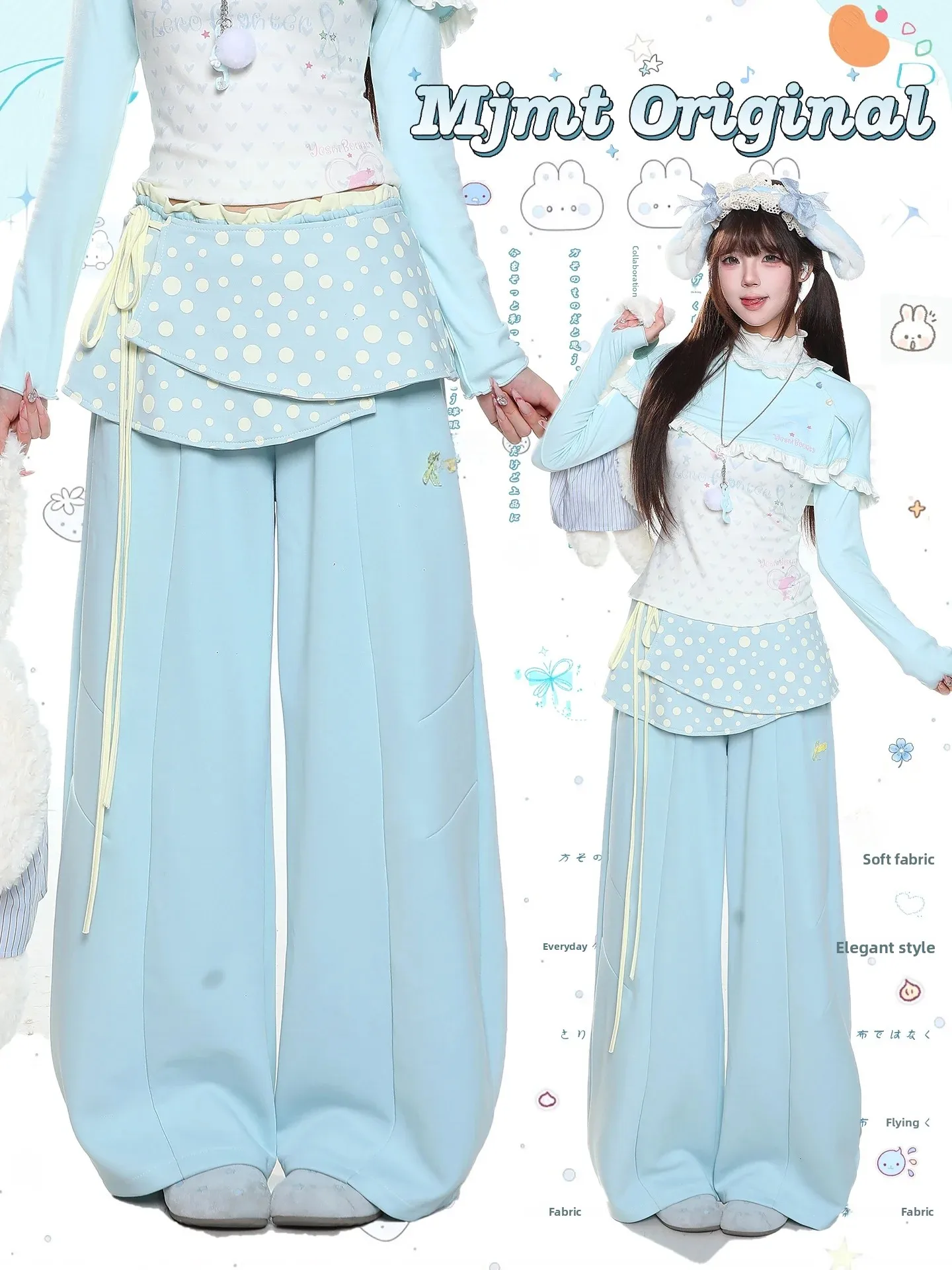 Cute Polka Dot Print High Waist Wide Leg Pants Women's Casual Design Sensation Autumn Long Pants Floor Length Super Beautiful