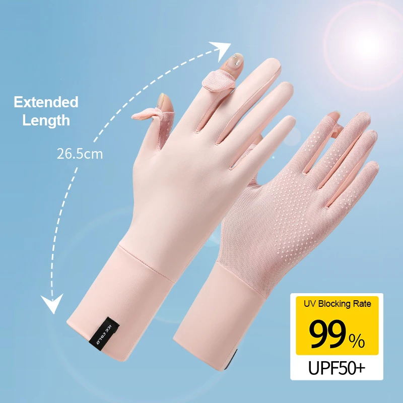 Women Sun Protection Gloves Cycling Ice Silk Cooling Breathable Summer Touchscreen Flip-Top Anti-Slip Long Gloves for Driving