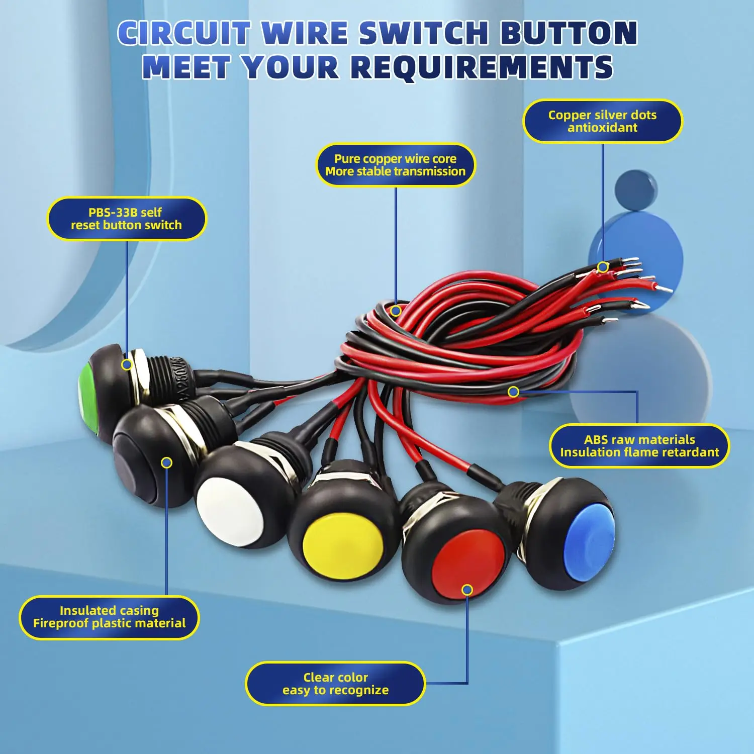 5 قطعة مفتاح بـزر دفع مؤقت 12 مللي متر مفتاح إعادة ضبط ذاتي مقاوم للماء مع أسلاك ملحومة مسبقًا PBS-33B-BK-X