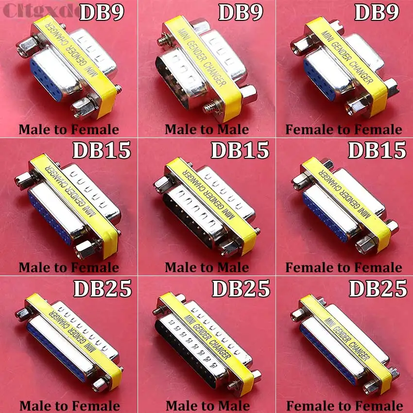 Cltgxdd DB9 DB15 DB25 Male Female Gender Changer Adapter RS232 Data Cable Convert Plug VGA Plug Connector 9/15/25Pin Port Socket