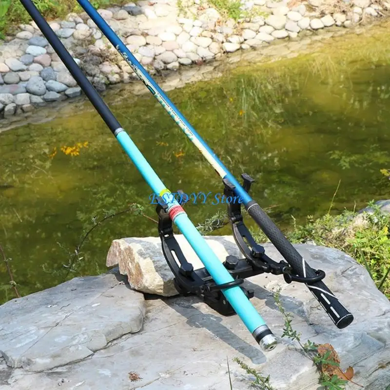 G6DE Metal Single/Double Poles Holder Fishing Poles Support Rack with Stake Rod Holder Portable Mount Bracket Rod Stand