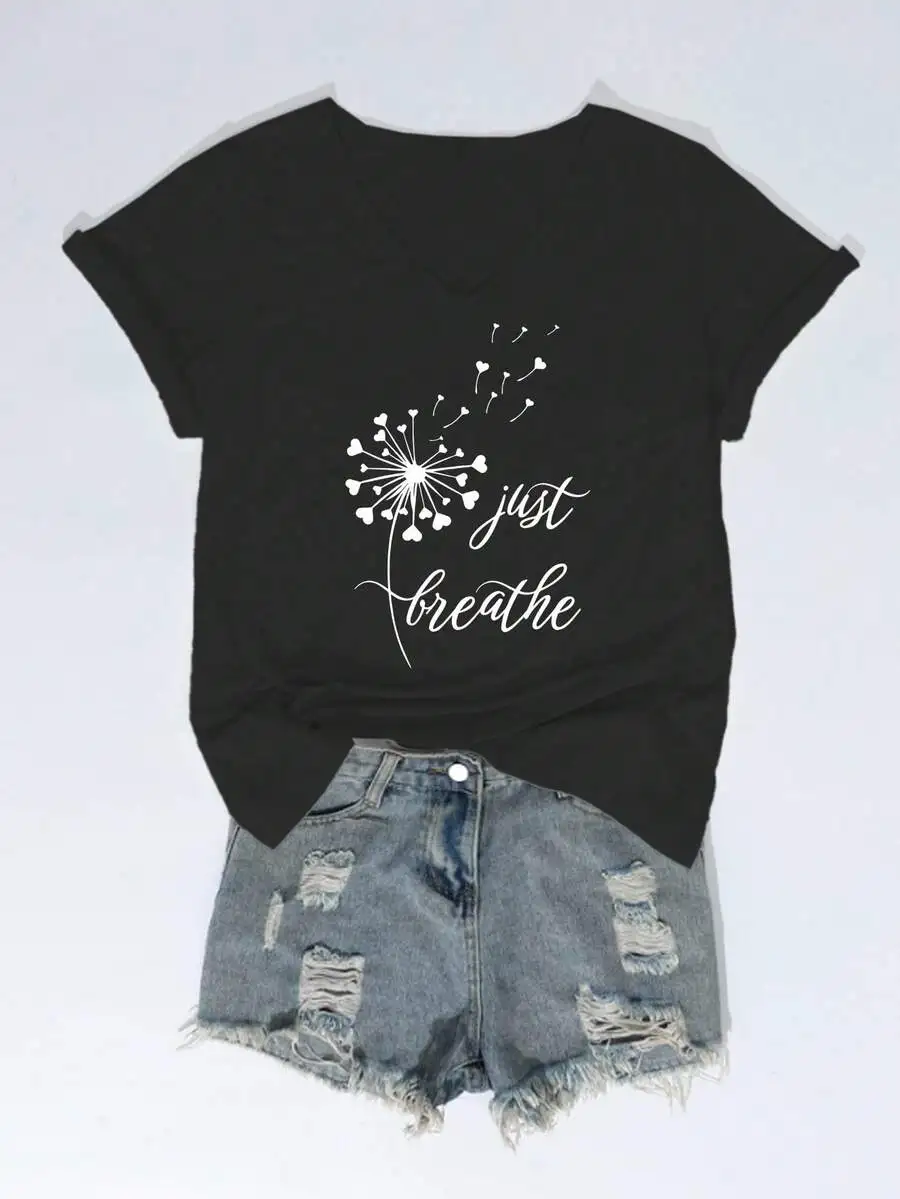 

V-Neck Short Sleeve Tee For Women - Casual Relaxed Fit Breathable Summer Top