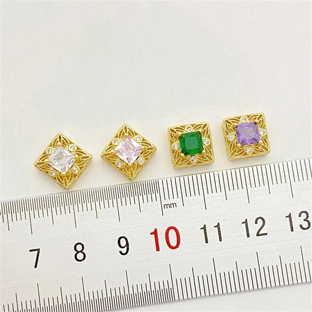 14K Gold Inlaid Colored Zirconium Square Hollow Bead Handmade DIY String Bracelet Necklace Jewelry Material Accessories