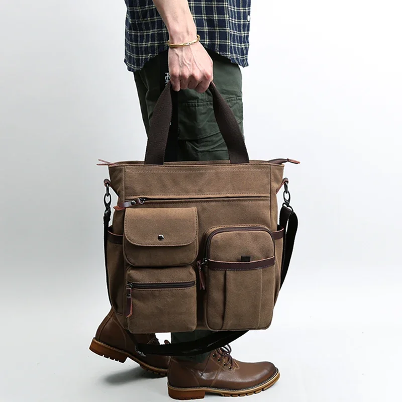 

Canvas Briefcase for Men Business Messenger Bag 13 inch Laptop Vintage Shoulder Bag for Women and Men
