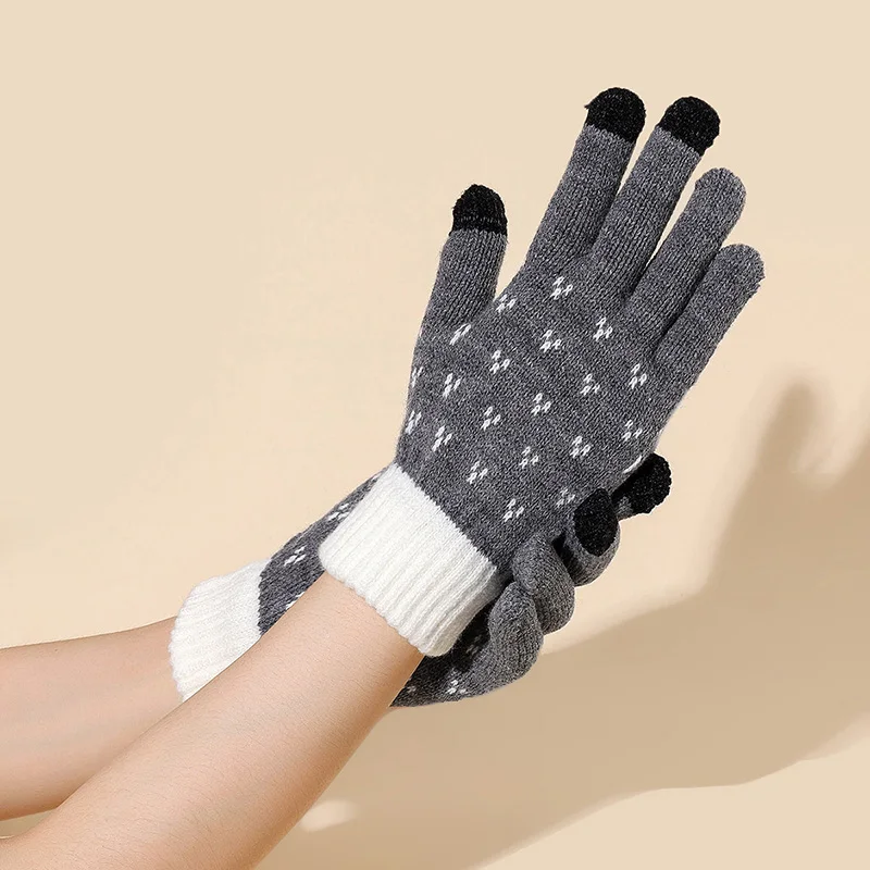 

Men Women Winter Warm Polka Dots Elastic Wrist Knit Full Finger Mitten Female Touch Screen Typing Cycling Driving Glove P20