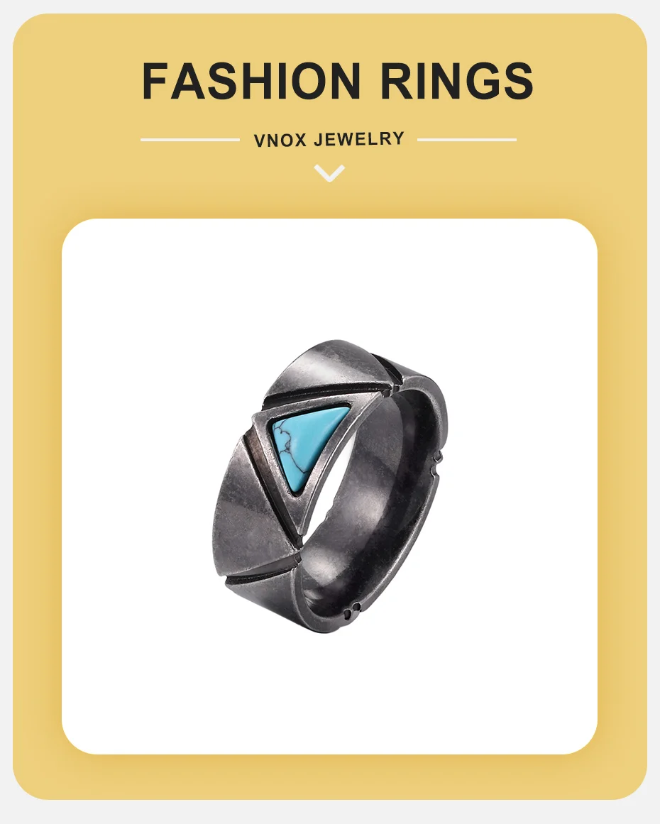 Vnox Retro-Herrenring aus Edelstahl, Vintage-Band mit dreieckigem Türkis-Einlage, hypoallergener Schmuck, Geschenk für Ihn, für den täglichen Gebrauch und Partys – Detail 2