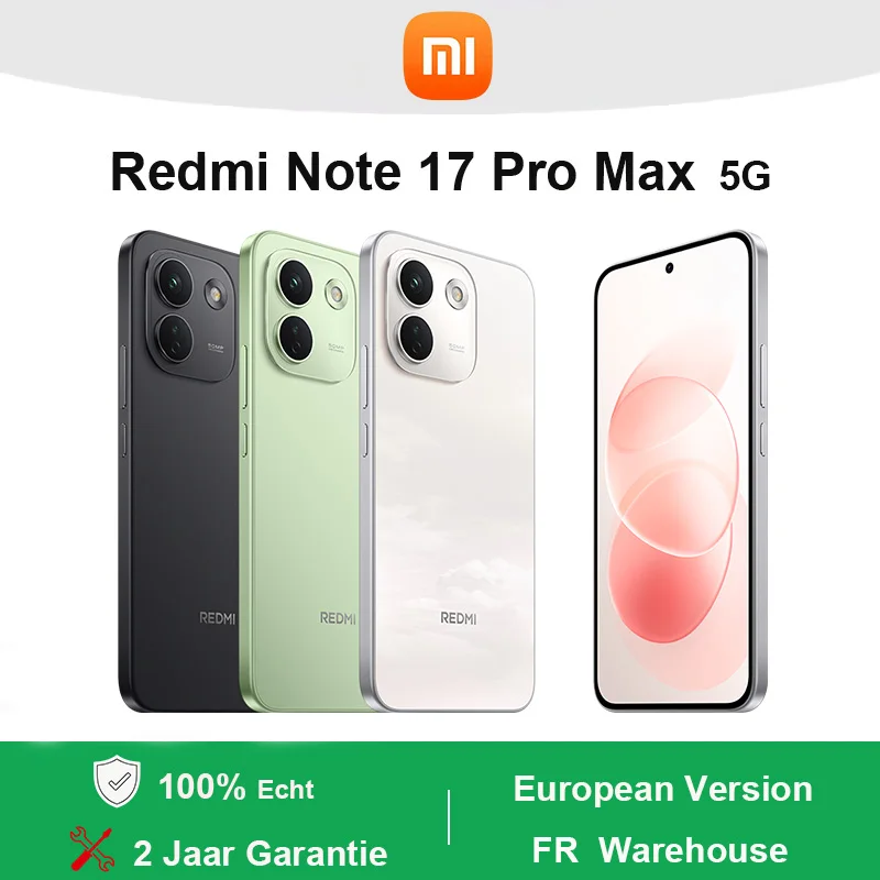 Xiaomi Redmi Note 17 Pro Max 5G, 8 GB RAM, 256 GB opslag, smartphone, Europese versie, 1,5K, 6,83 inch AMOLED-scherm, 50 MP hoofdcamera, 9210 mAh (typ.) batterij, Snapdragon-processor. ® 6 generatie
