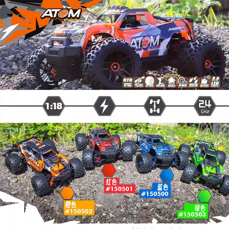 HIP Racing Maverick ATOM 1/18 RC Car Monster Truck ATOM 380 Brushed 4WD RTR RC Electric Remote Control Model Car Adults Toy