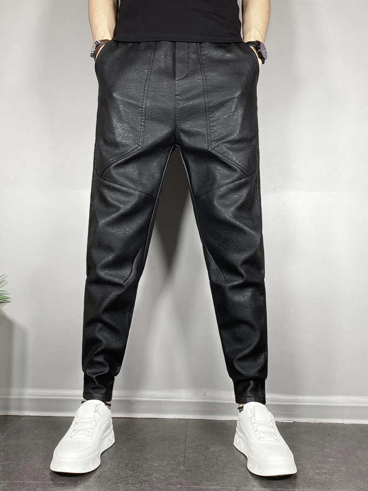 

Men's Motorcycle Leather Pants Fce Lined Thiened Windproof Waterproof Warm very Casual Trousers Winter Long Trousers