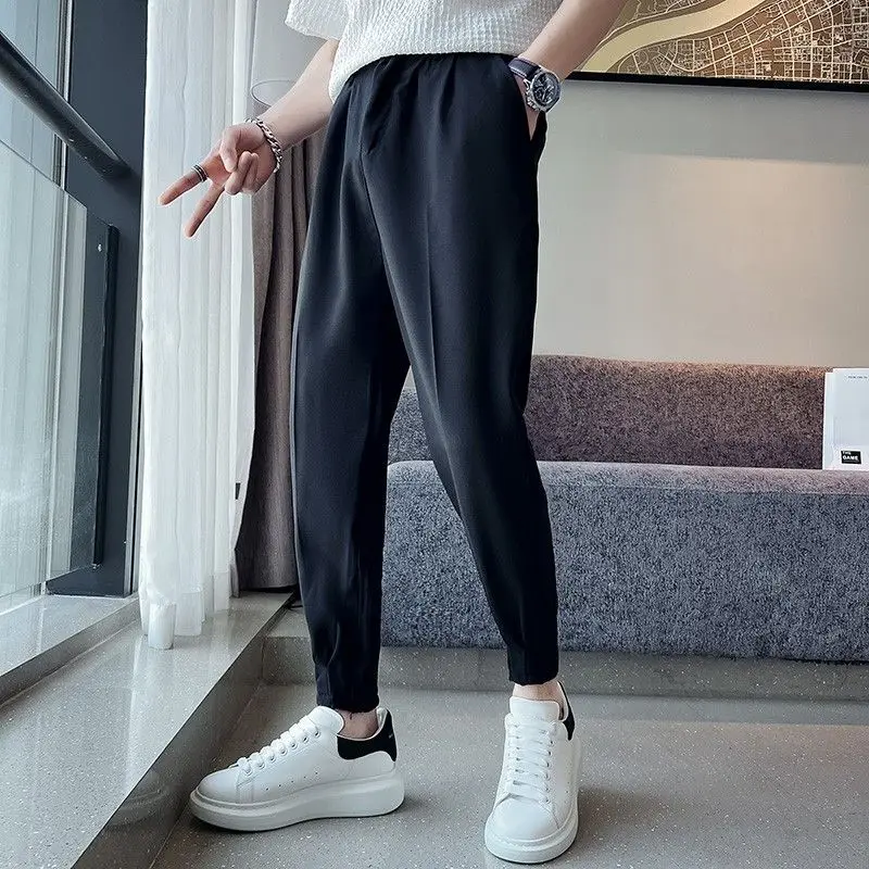 GELITAYIN Summer Loose Thin Ice Silk Zip Cropped Trousers For Men Big Size Classic Xxxl Low Price Stylish Sale New Casual Harem
