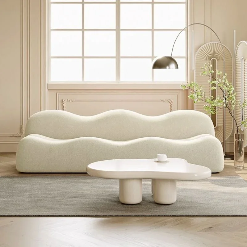 Cream Wind Sofa Small Unit Lazy Sofa Living Room Wave Lamb Fleece Sofa Beauty Salon Clothing Store Rental Room