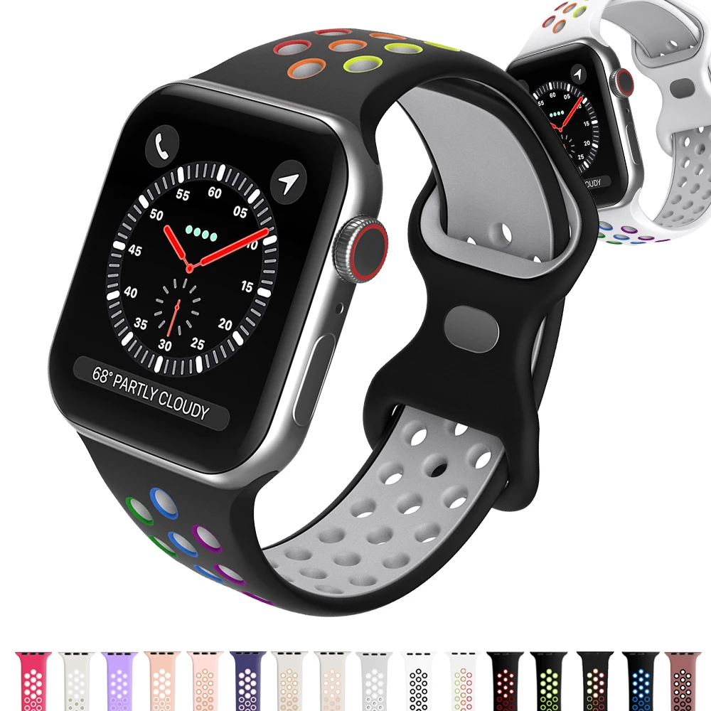 

Strap For Apple Watch band 49mm 45mm 44mm 42mm Two-Colorful Hole Silicone Sport bracelet iWatch Series Ultra 8 7 se 6 5 4 3