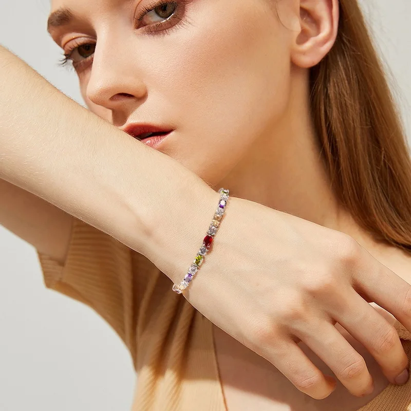 New Rainbow Moissanite Bracelet 18k Gold Inlaid with Light Luxury Gemstone PT950 Platinum Jewelry Holiday Gift