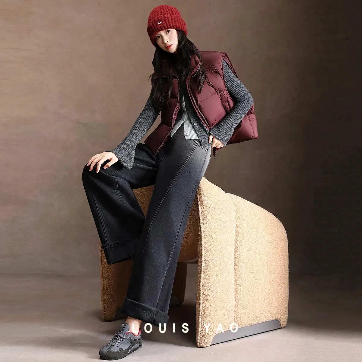 

LOUIS YAO New Gradient-Color Straight-Leg Denim Pants 2025 Autumn/Winter Retro Jeans High Waist Long Thickened Women's Jeans