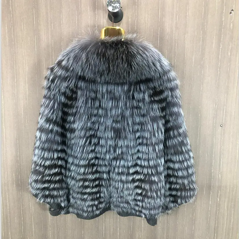 Silver Fox Fur Knitted Coat, Raccoon Fur Clothing, Real Fox Fur, 2023