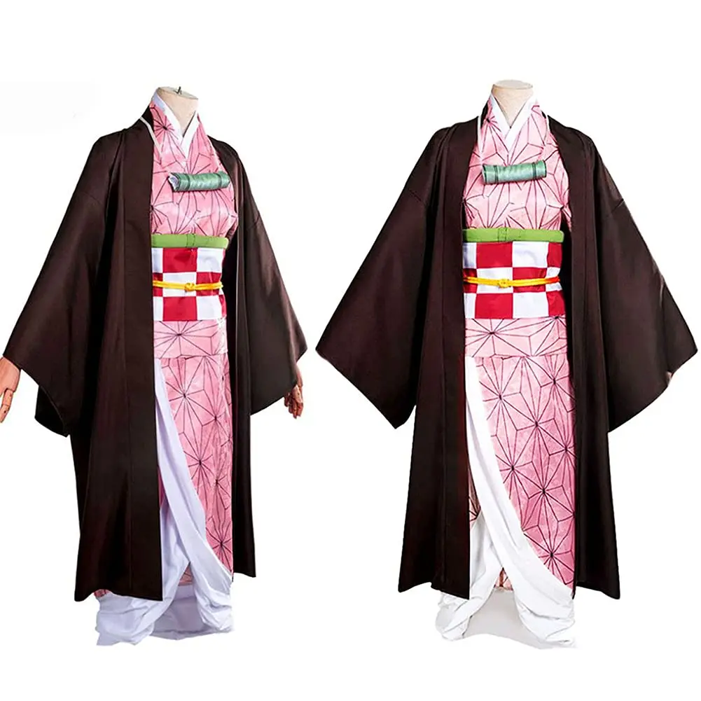 Demon Slayer Kamado Nezuko Cosplay Fantasia para Mulheres, Anime Kimono, Kimetsu No Yaiba, Perucas Cosplay, Halloween, Roupa de Carnaval