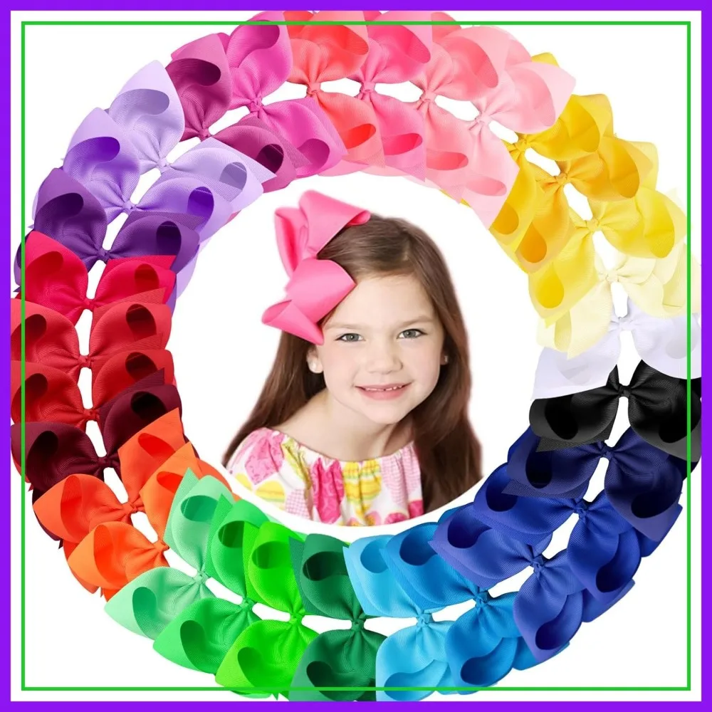 30 Colors 6 Inch Grosgrain Hair Bows for Girls, Alligator Clips Barrettes