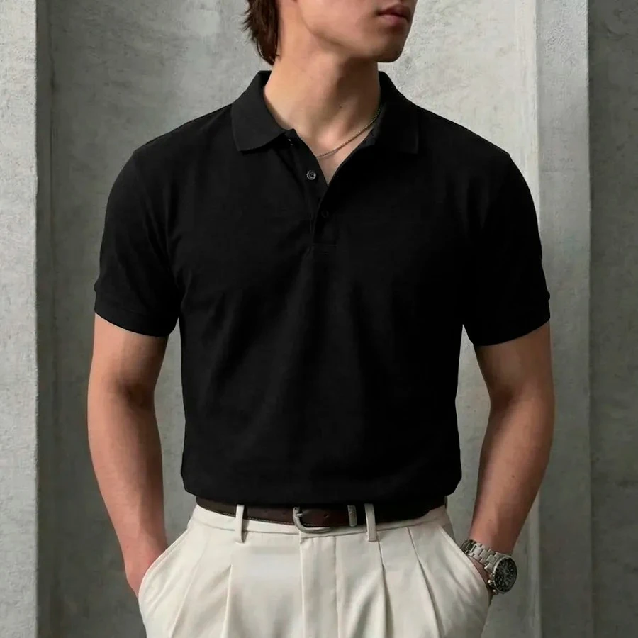 Men's Polo Shirt Short Sleeve Solid Color Casual T Shirt Classic Fit Summer Fashion Business Casual Shirt Basic Tops