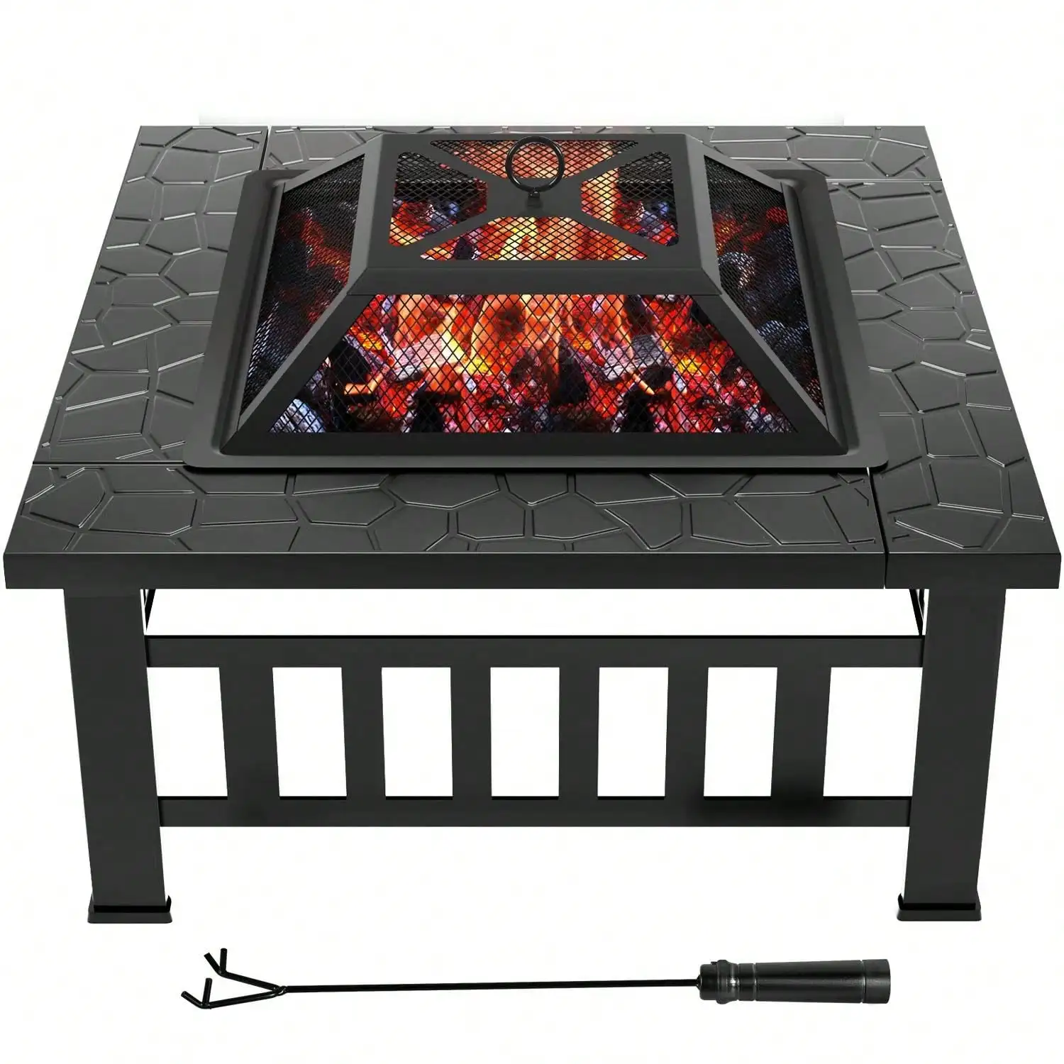 

32-Inch Fire Pits Outdoor Patio Metal Multifunctional Firepit Table With Waterproof Cover For Camping Bonfire Party Picnic Black