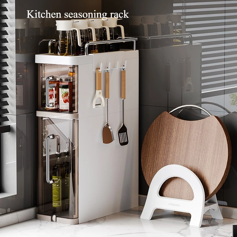 

Kitchen Storage Organizer - Slim Spice Rack with Drawers, Space-Saving Countertop Cabinet for Pantry & Counter Clutter