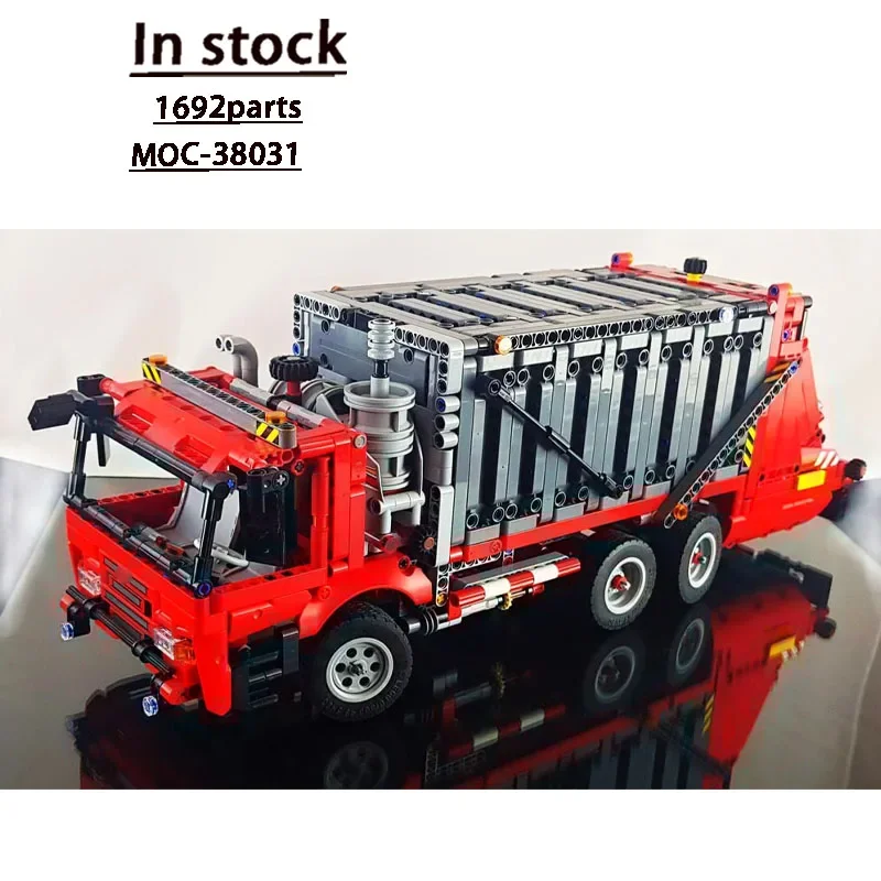 MOC-38031 Modello di blocco di costruzione di camion della spazzatura per servizi igienico-sanitari urbani, 1692 pezzi, regalo giocattolo per ragazzi e bambini