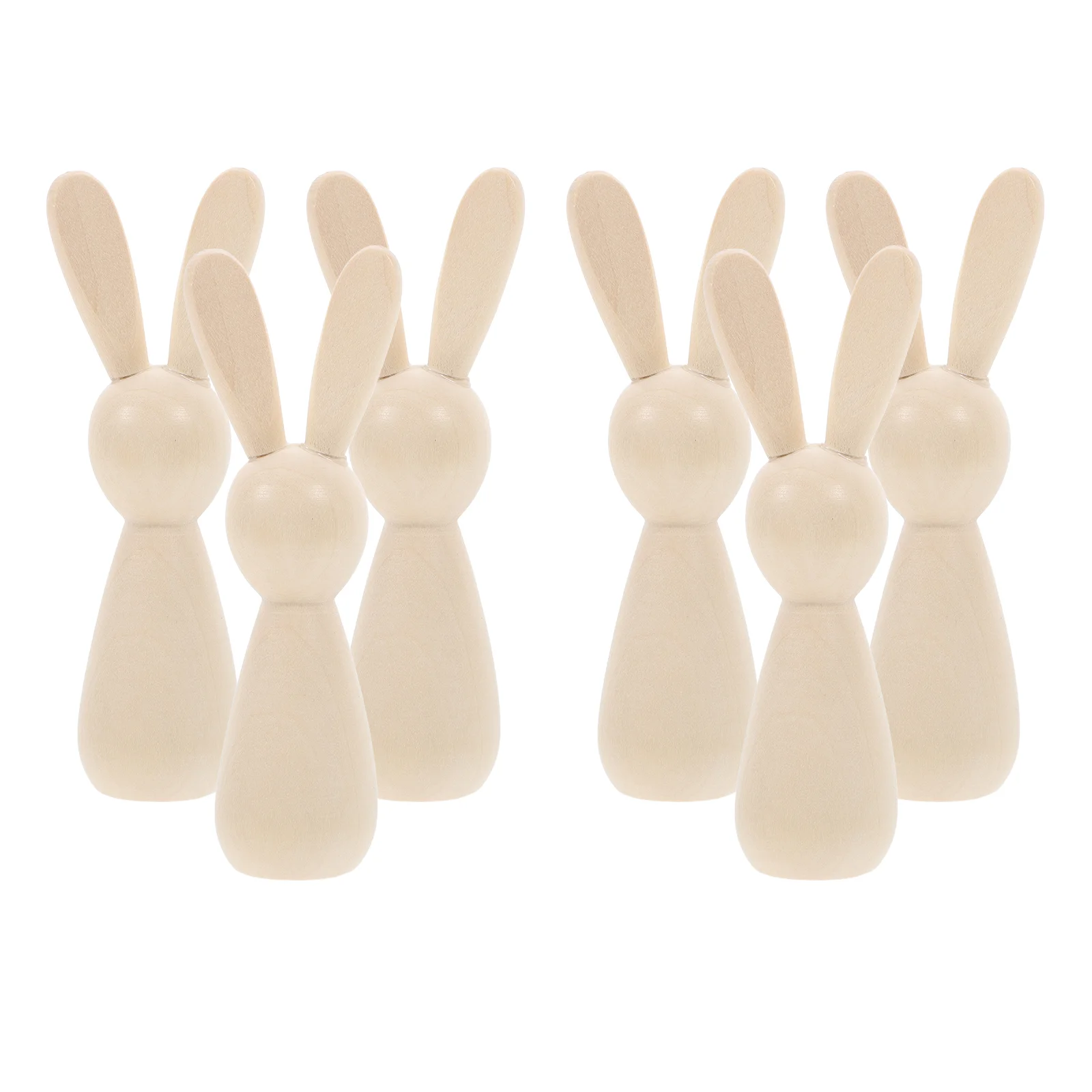 

6 Pcs Log Color Rabbit Toy Wooden Peg Bunny DIY Dolls Mini Ducks Drawing Puppets Miniature Manual Painting