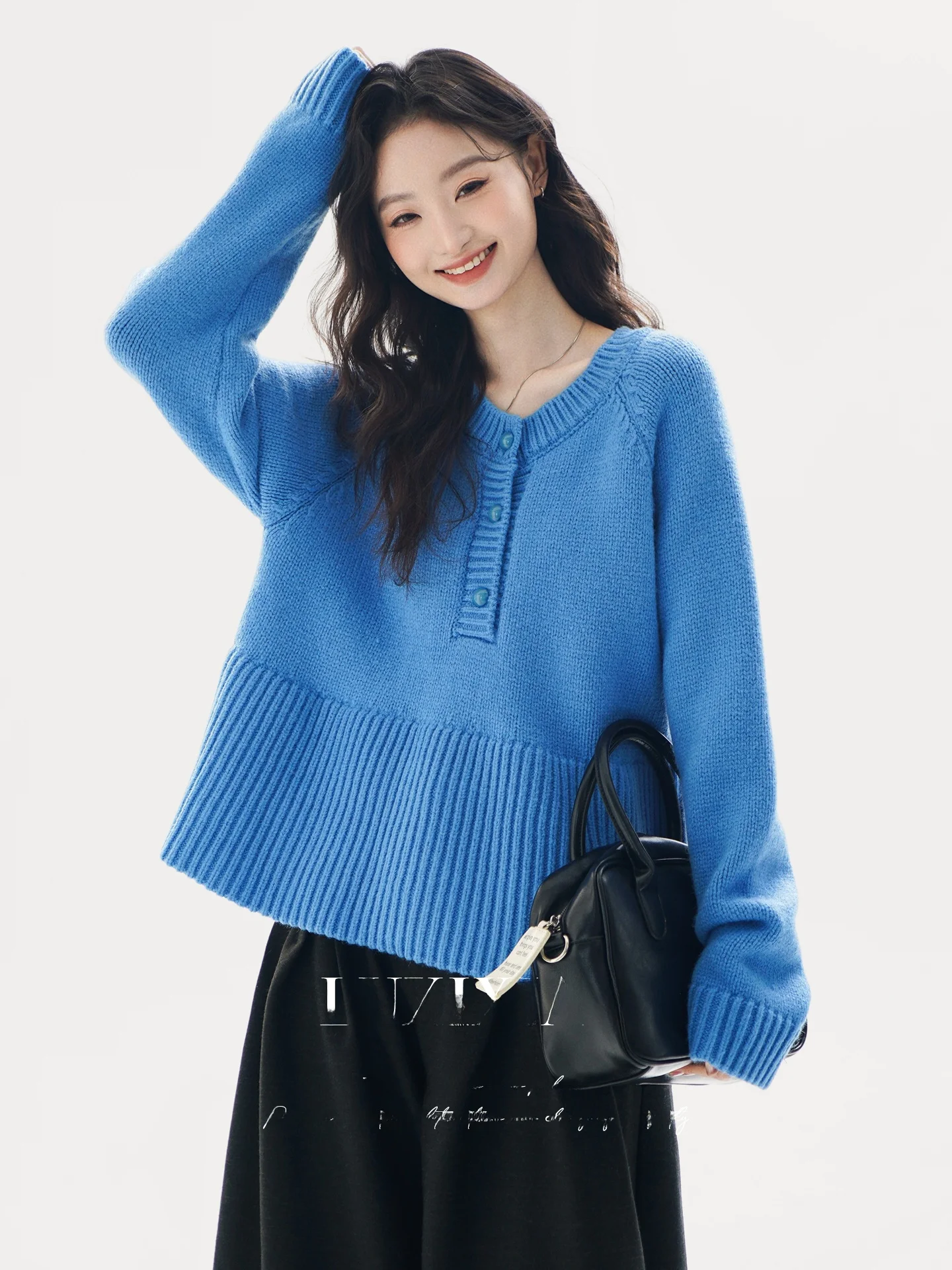 

LUXIXIAO Women's Knitted Sweater Loose Fit Thiened oulder Insert Design Autumn Winter Outerwear Korean Sle Casual Wear