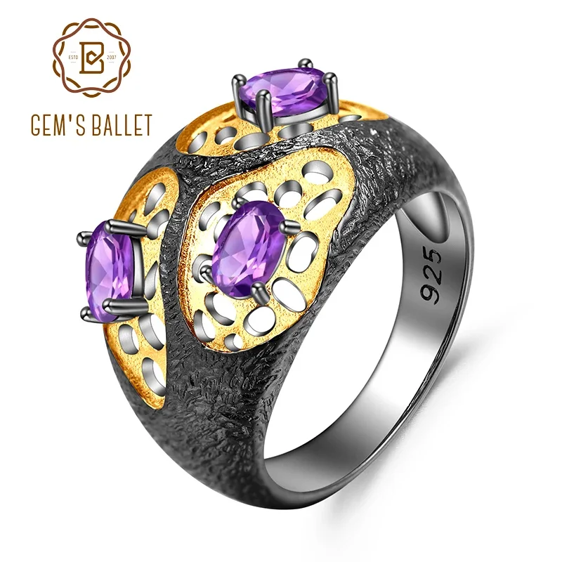 

GEM'S BALLET Natural Amethyst Gemstones Ring The Persistence of Memory 925 Sterling Silver Handmade Rings for Women Fine Jewelry