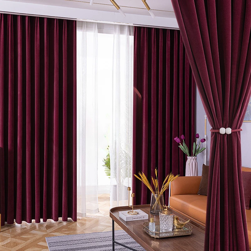 

Modern Nordic Netherlands Cortinas for Living Dining Room Bedroom Velvet Shading Wine Red Cortinasn Windows Home Curtain Custom