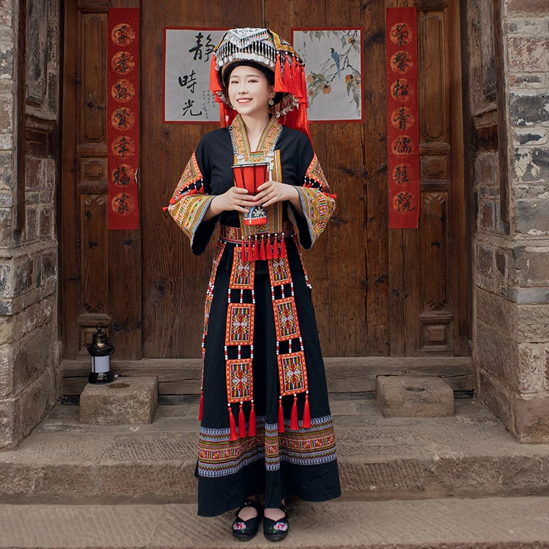 Guangxi Yao Ethnic Clothing Female Minority Clothes Adult Traditional Performance Set Ancient Travel Photography New