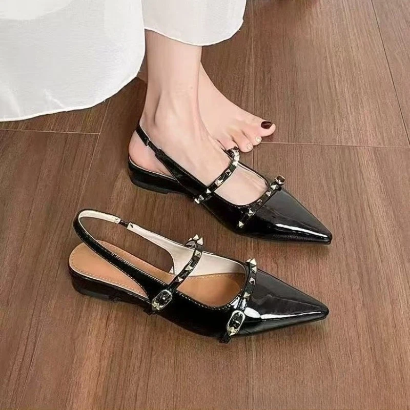 

Summernew Arrivalfairy Style Toe-cap Sandals for Women Elegantstuds Flats Back Empty Easiest for Matchcasual Women's Shoes